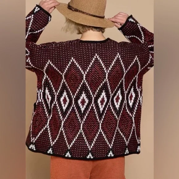 SOLD OUT New! POL Cozy Burgundy Chunky Knit Cardigan with Pockets - Picture 2 of 6